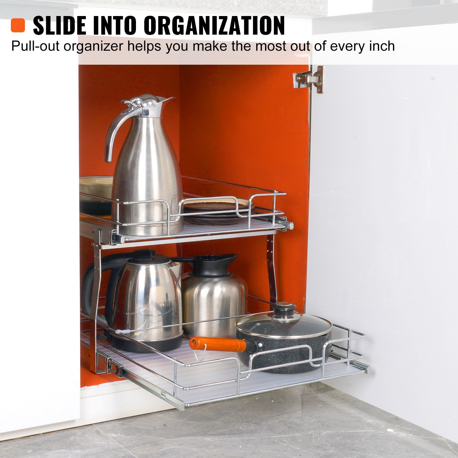 2-tier Pull-out Cabinet Organizer Heavy-duty Sliding Shelf System_voghion.com